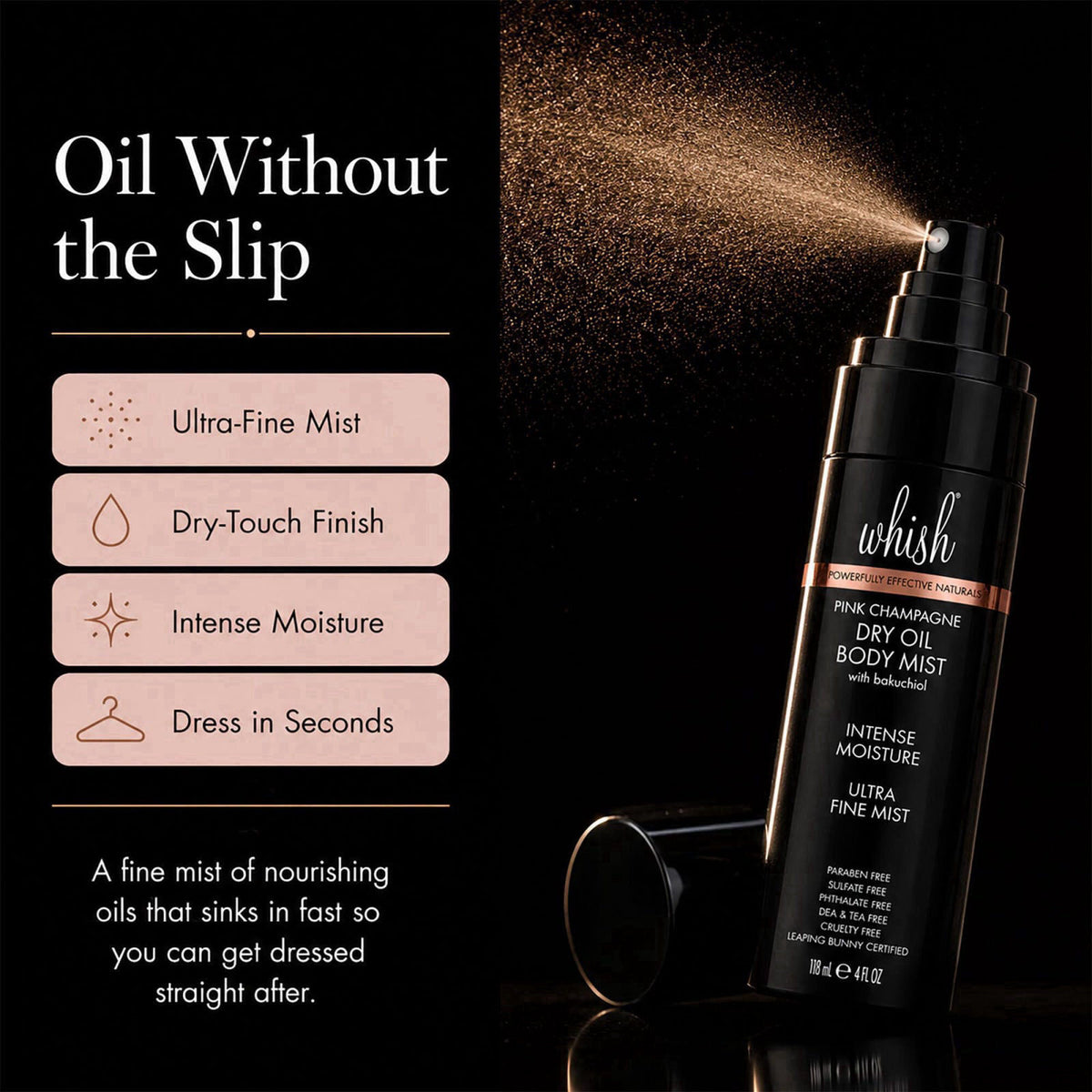 Whish Dry Oil Body Mist with Bakuchiol, Intense Moisture, Ultra-Fine Mist – product photo (Body Sprays)