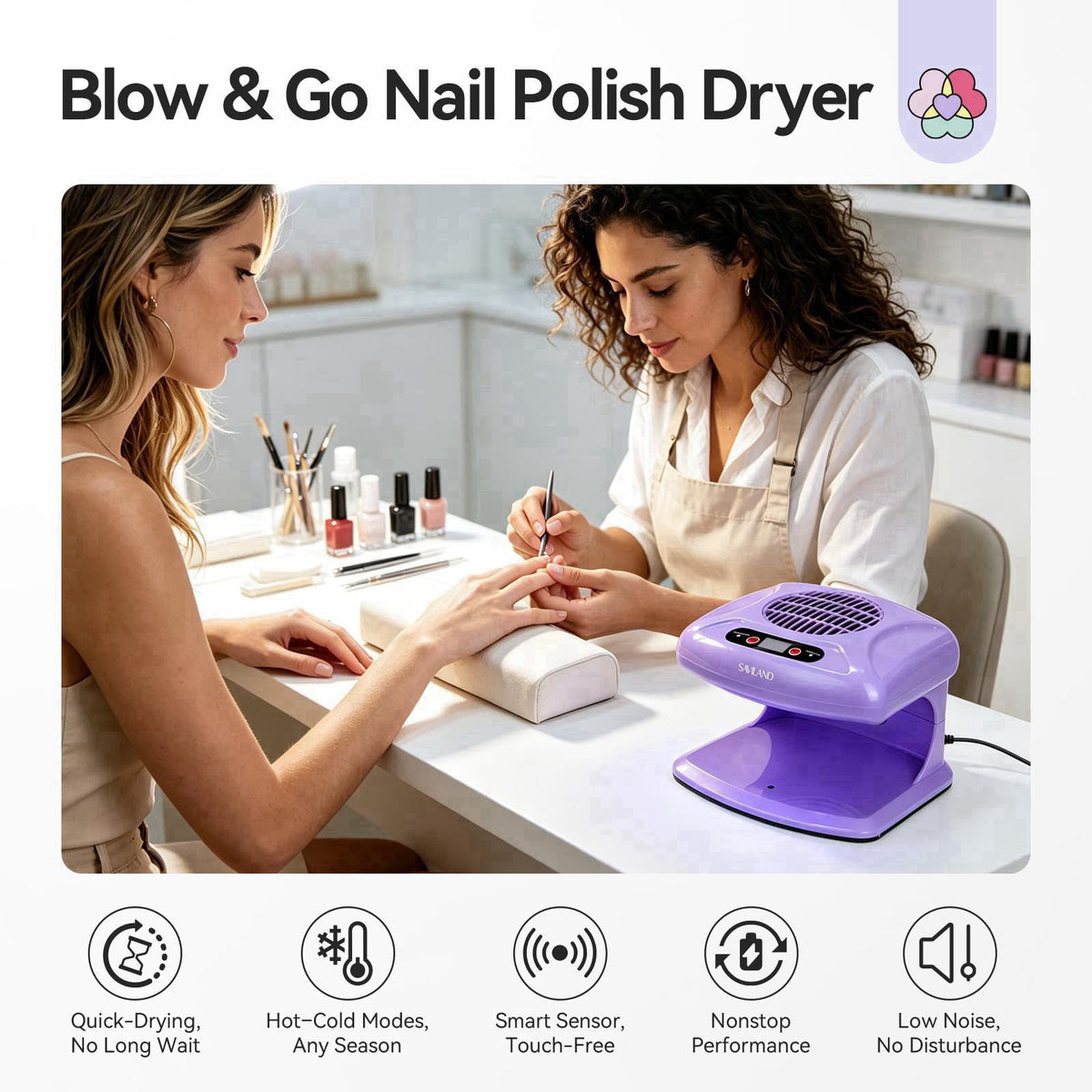 SAVILAND 300W Automatic Sensor Nail Dryer for Regular Polish and Acrylic – close-up detail in Purple