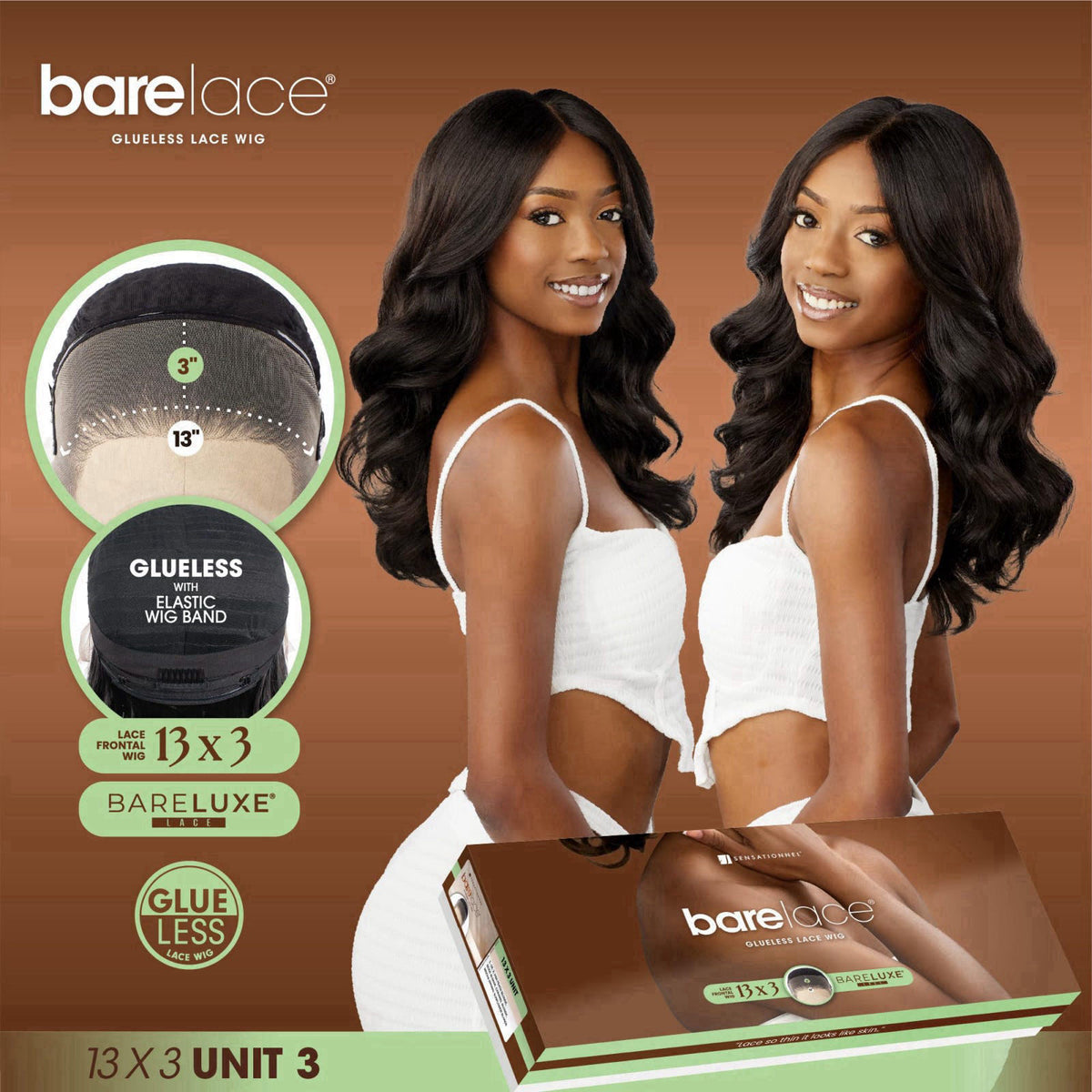 Sensationnel Bare Lace 13x3 Lacewig-Unit 3, 1 JETBLACK – packaging and label