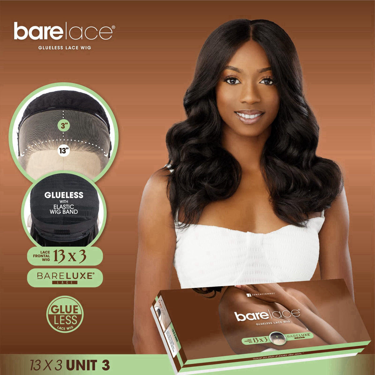 Sensationnel Bare Lace 13x3 Lacewig-Unit 3, 1 JETBLACK – full view