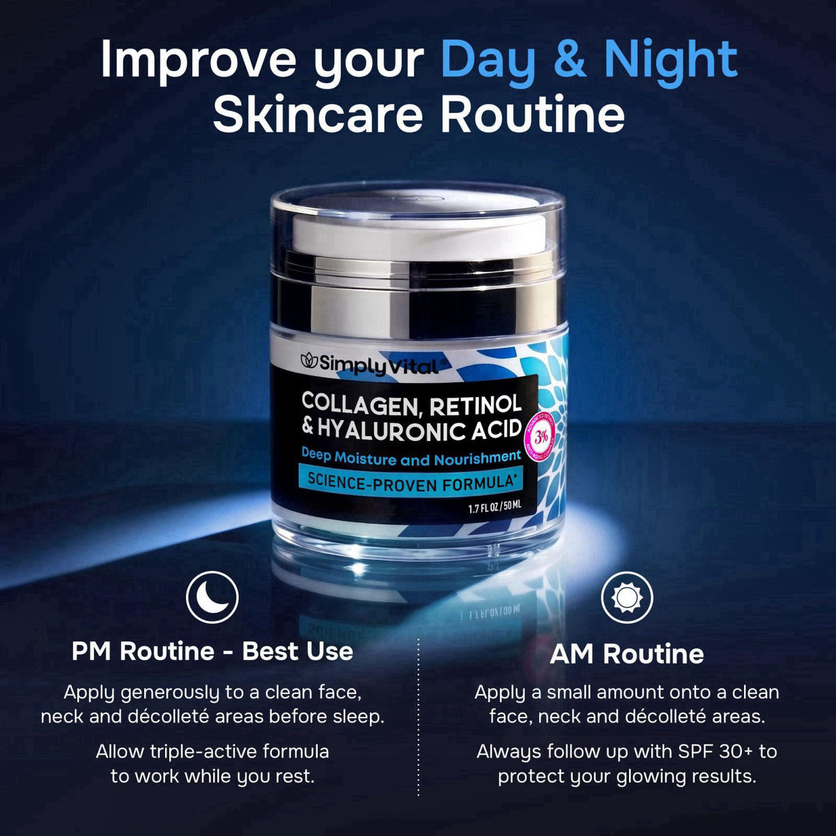 SimplyVital Face Moisturizer Retinol Collagen Hyaluronic Acid Cream 1.7 oz – full view