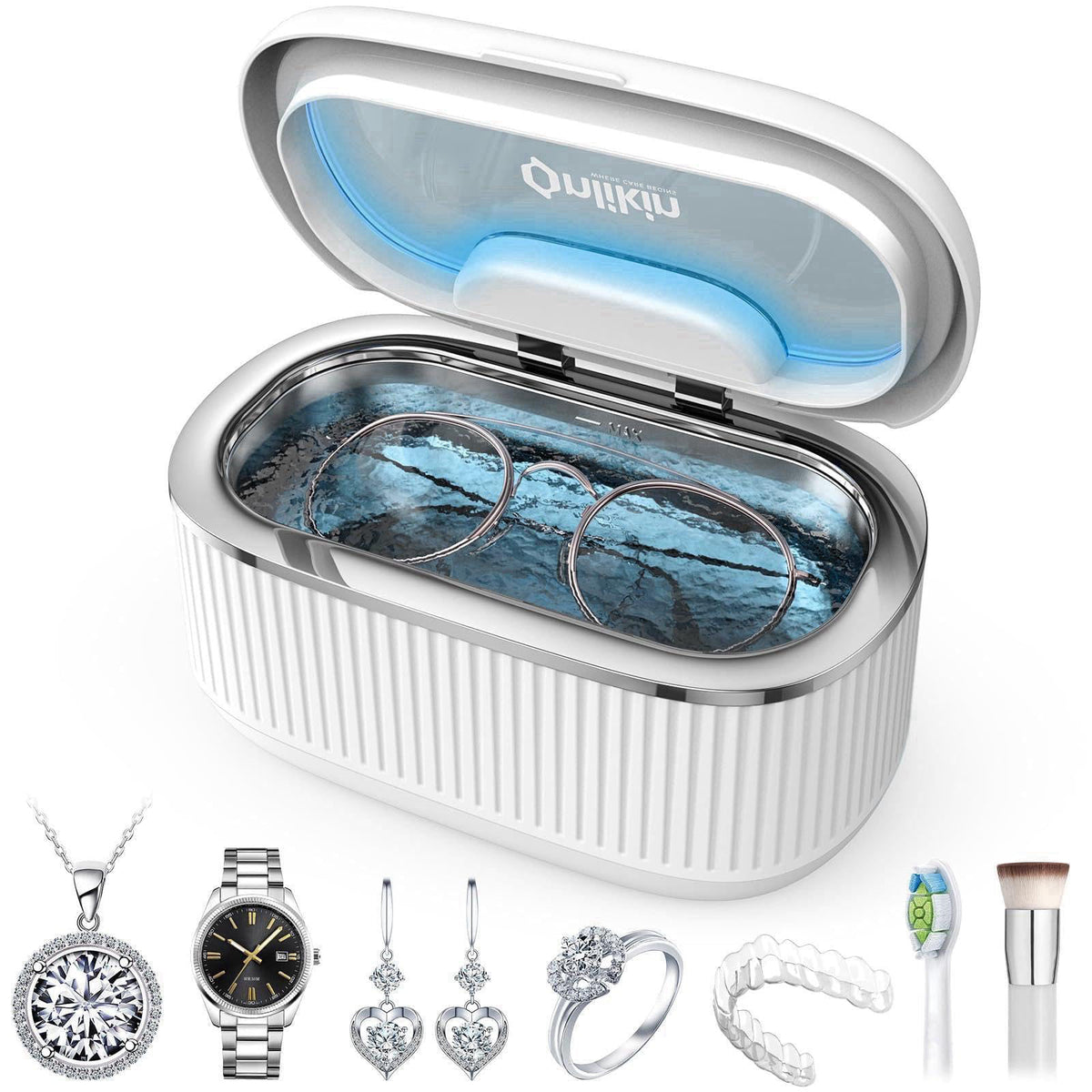 onlikin 35W Ultrasonic Jewelry Cleaner, 45KHz Retainer Cleaner for Jewelry, 5 Timer & 3 Power Modes, Eyeglasses, Rings, 
