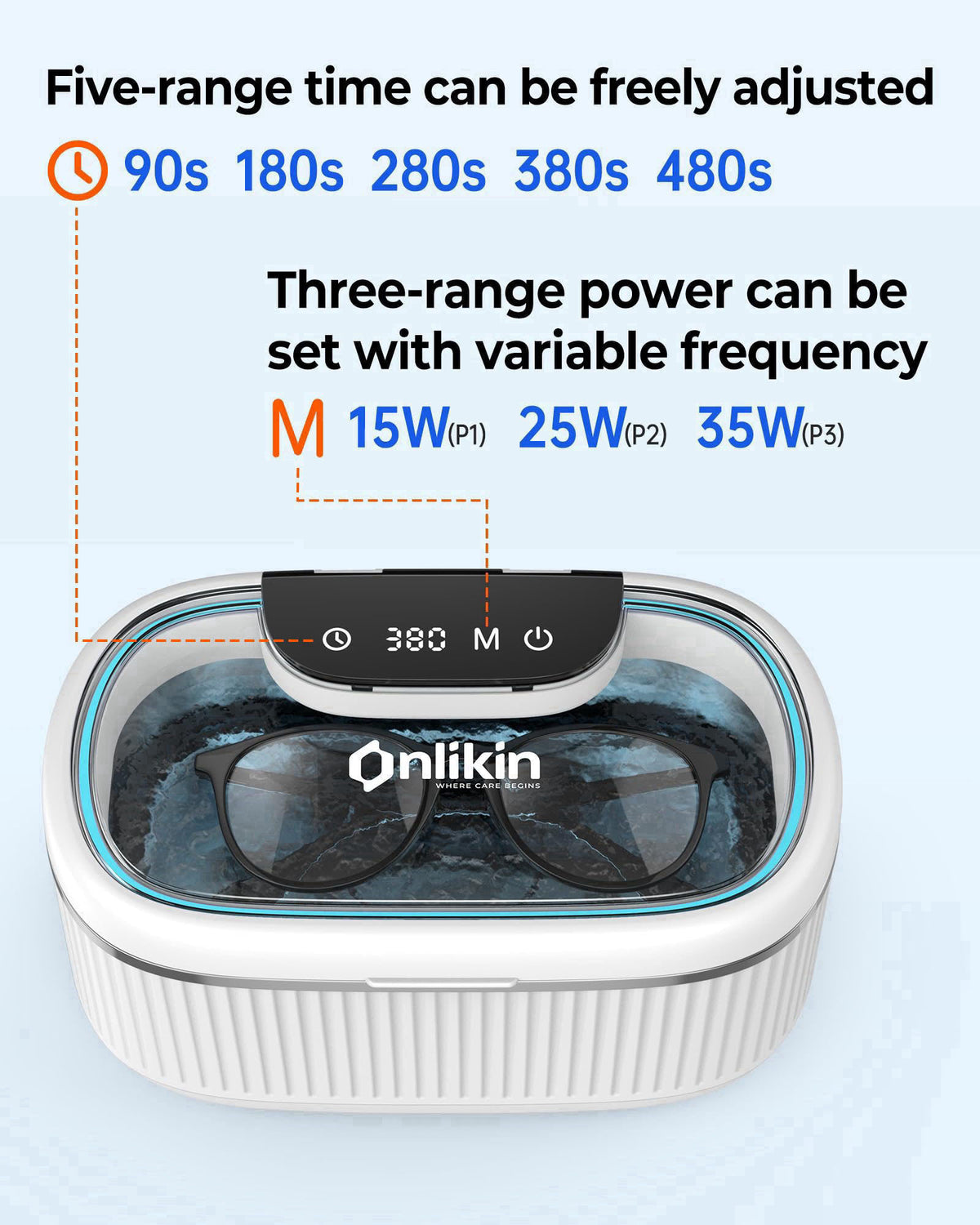 onlikin 35W Ultrasonic Jewelry Cleaner, 45KHz Retainer Cleaner for Jewelry, 5 Timer & 3 Power Modes, Eyeglasses, Rings, 