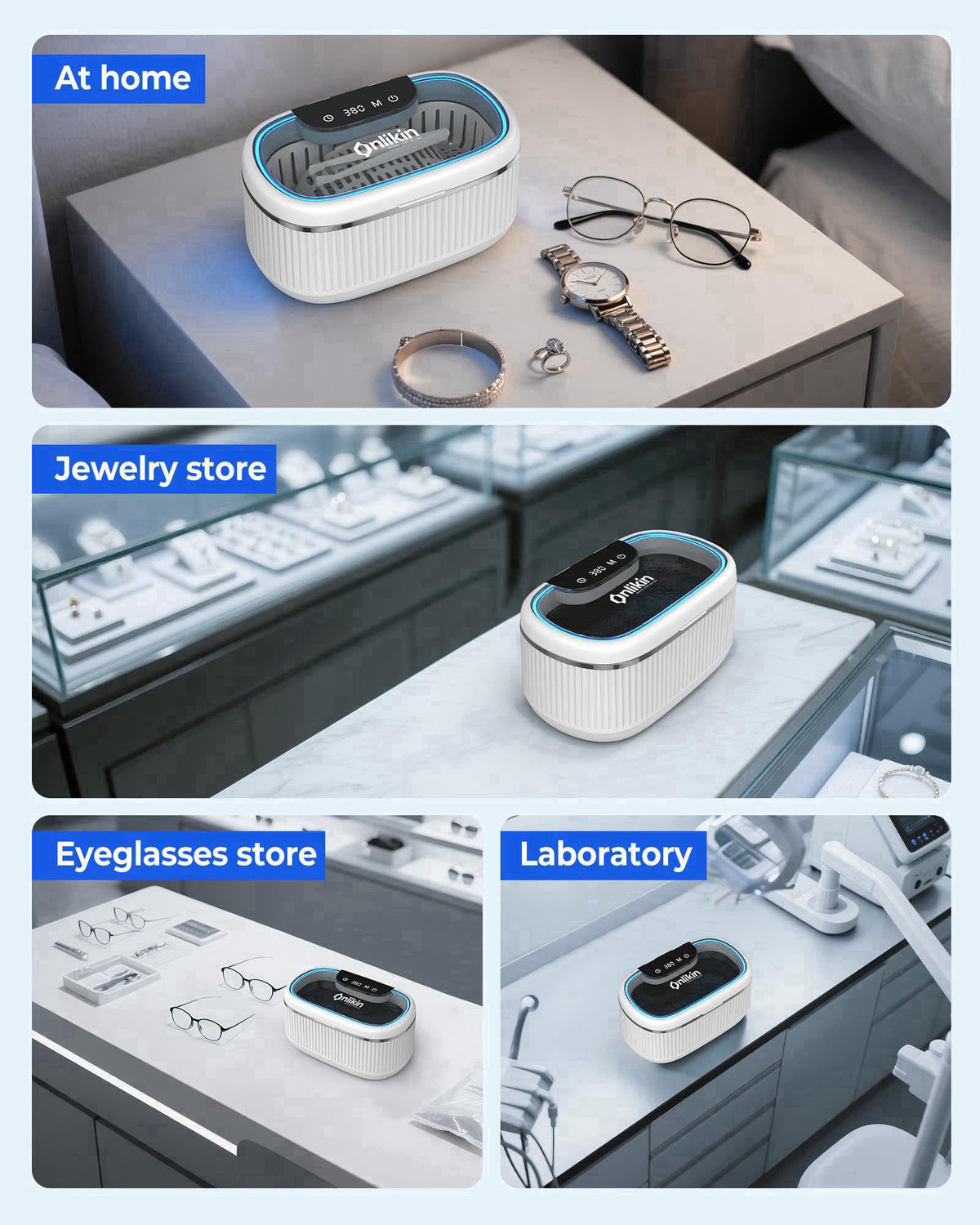 onlikin 35W Ultrasonic Jewelry Cleaner, 45KHz Retainer Cleaner for Jewelry, 5 Timer & 3 Power Modes, Eyeglasses, Rings, 