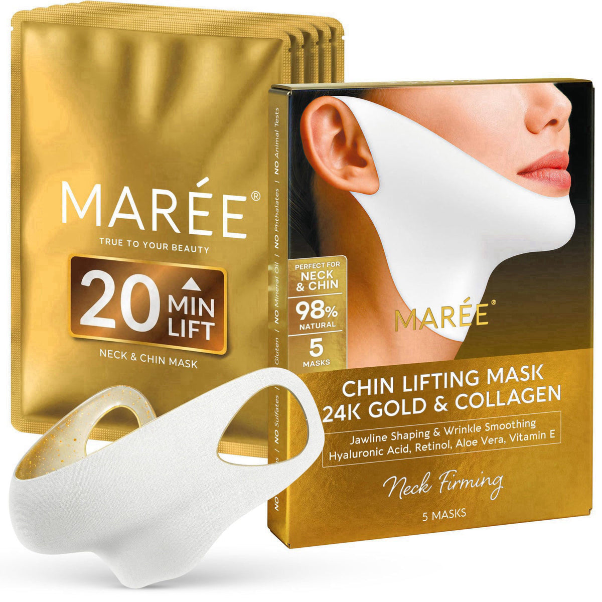 MAREE V Line Lifting Mask - Gold Face Lift Tape & Double Chin Lifting Mask – product photo (Face Belts)