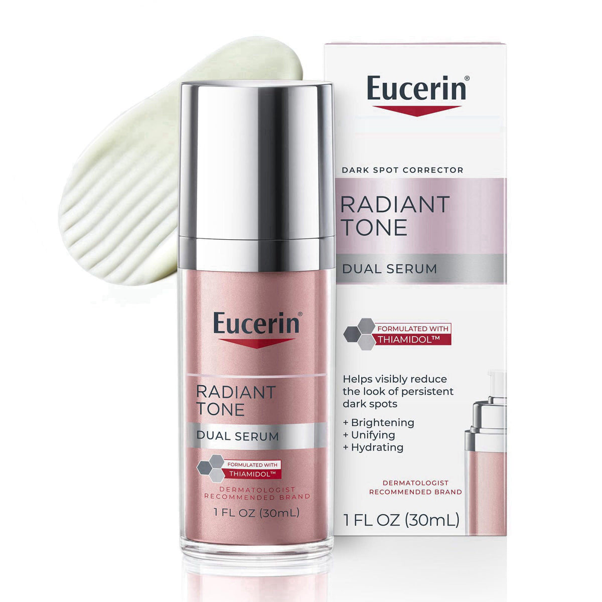 Eucerin Radiant Tone Dual Serum Dark Spot Corrector, Dark Spot Serum with Thiamidol and Hyaluronic Acid, 1 Fl Oz Bottle 