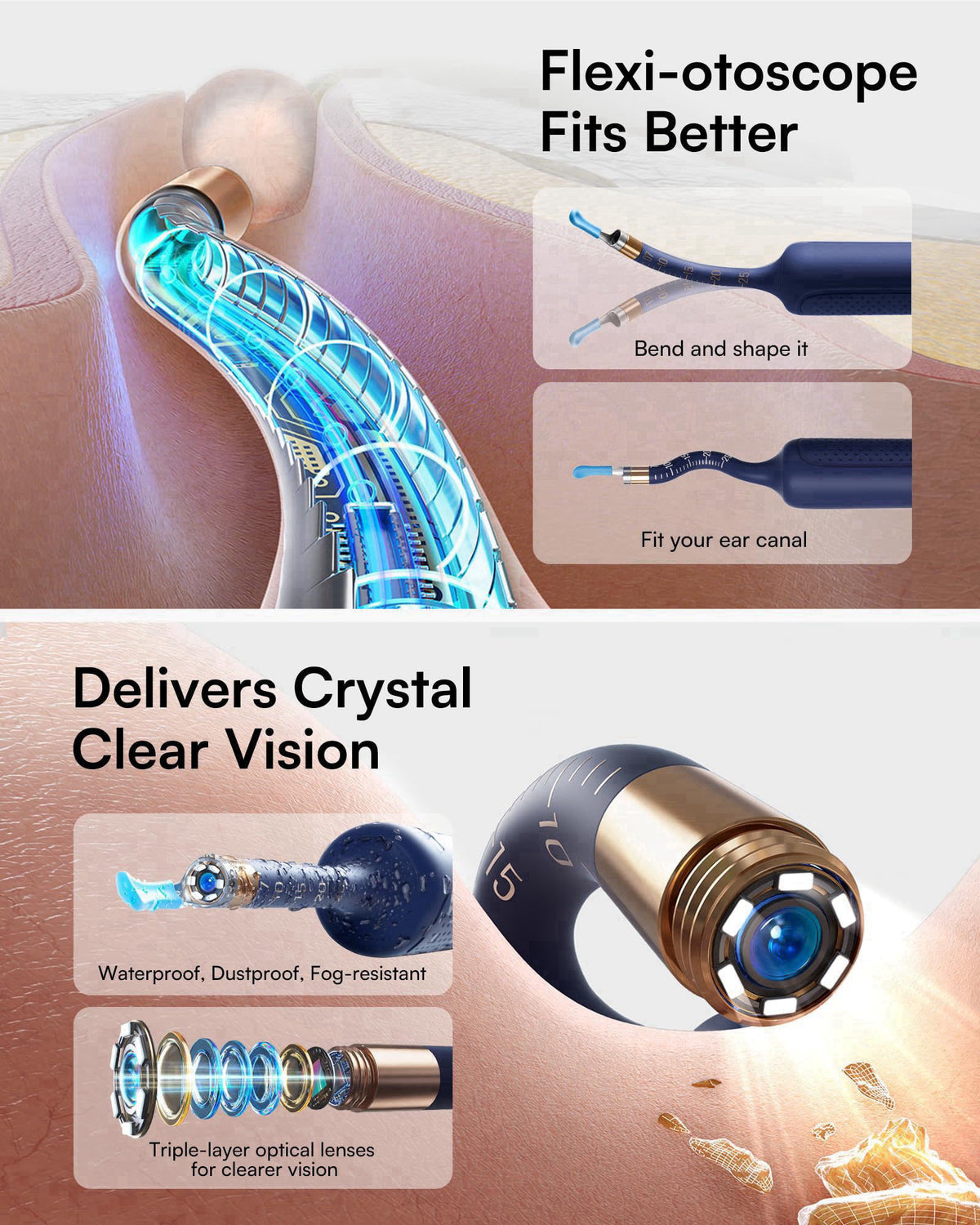 Bebird R37R Ear Wax Removal Tool Camera, Flexible Scope and Visual Tweezers – close-up detail