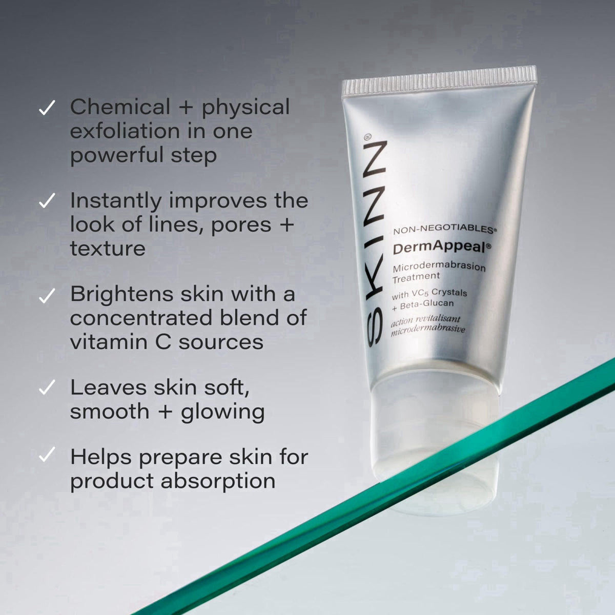 SKINN DermAppeal® Microdermabrasion Facial Scrub for Men & Women - 2oz – packaging and label
