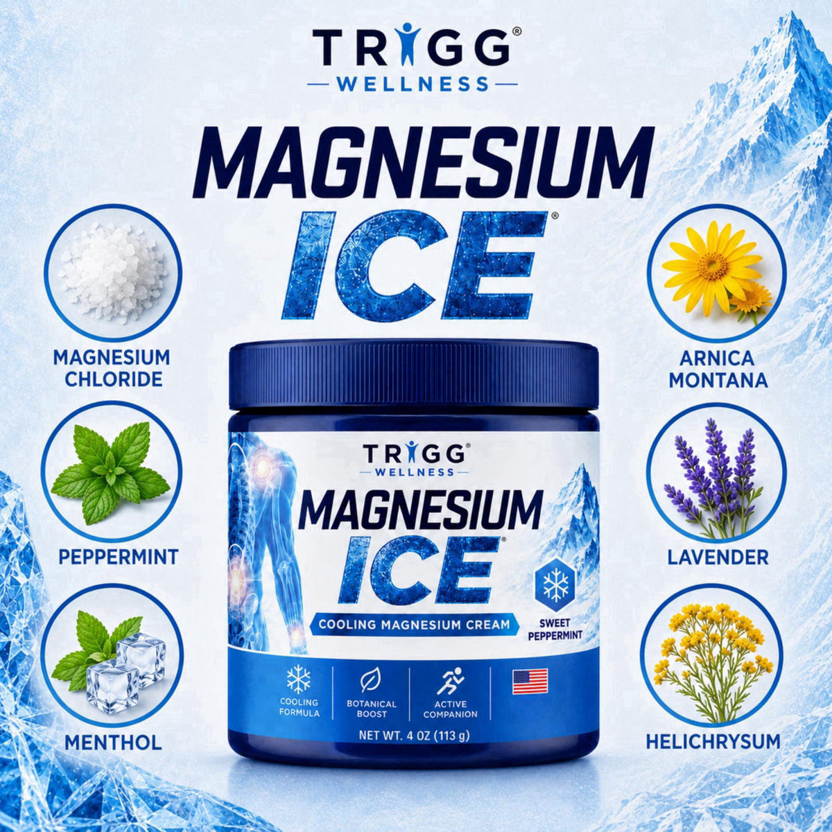 Trigg Magnesium Ice - Magnesium Cream - Cooling Formula with Arnica, Aloe, Lavender - Hands, Legs, Foot & More - Lightwe
