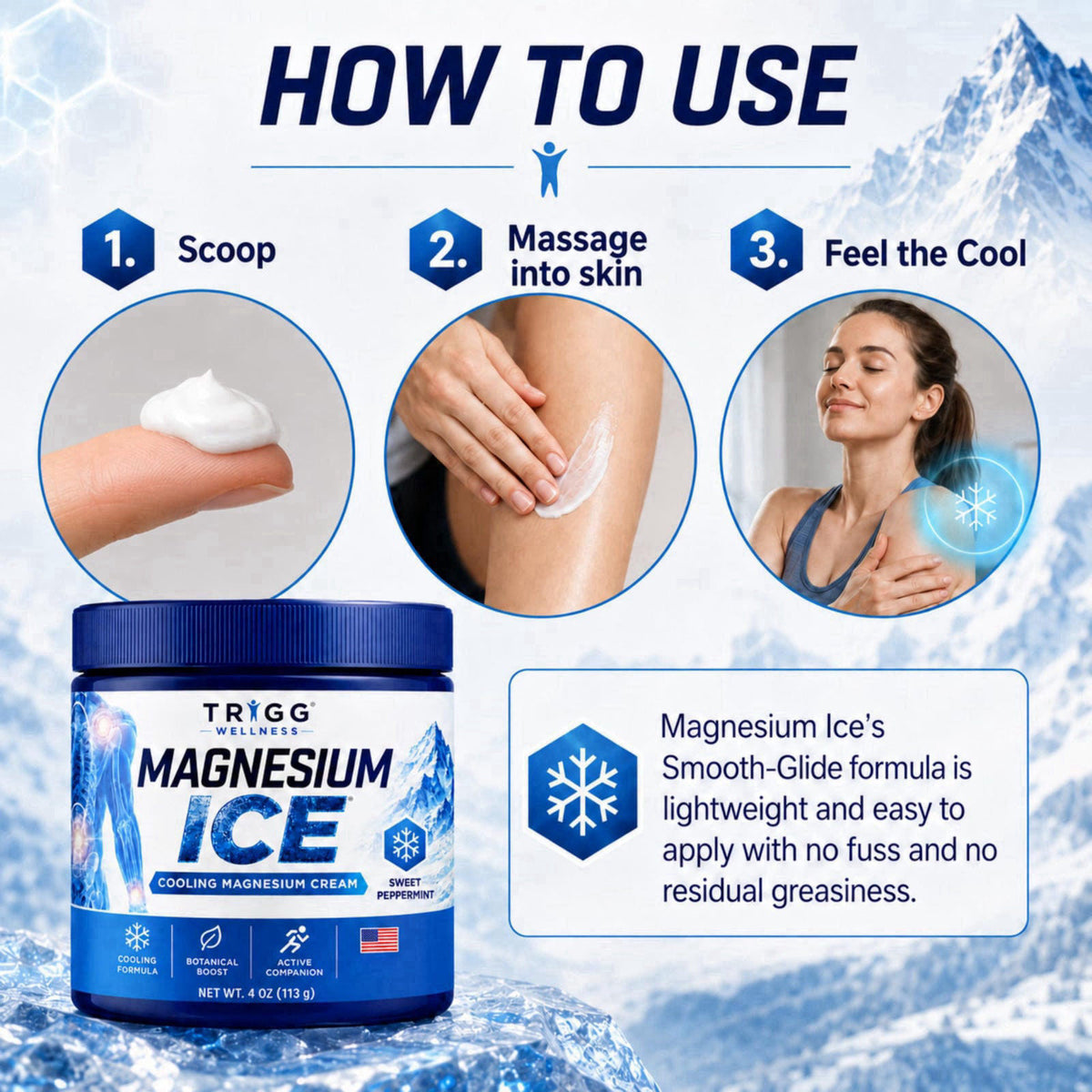 Trigg Magnesium Ice - Magnesium Cream - Cooling Formula with Arnica, Aloe, Lavender - Hands, Legs, Foot & More - Lightwe