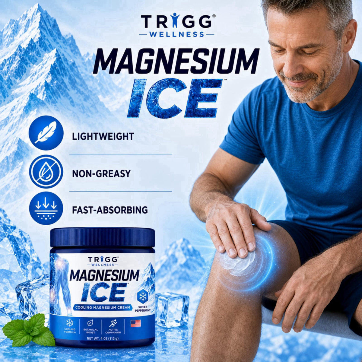 Trigg Magnesium Ice - Magnesium Cream - Cooling Formula with Arnica, Aloe, Lavender - Hands, Legs, Foot & More - Lightwe