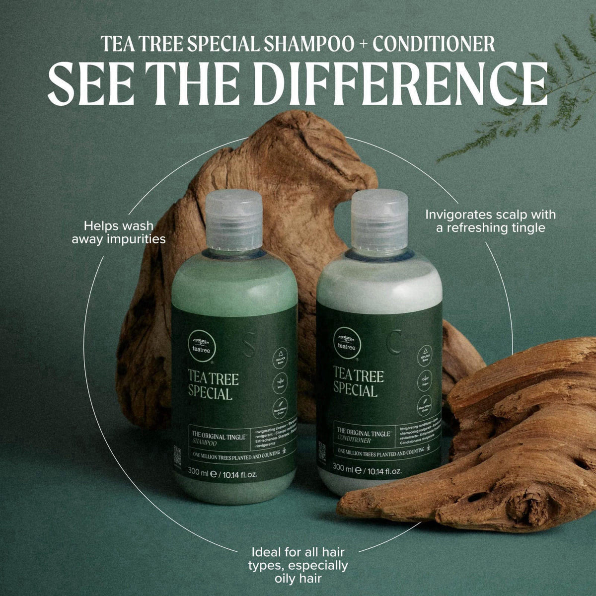Tea Tree Special Shampoo, Deep Cleans, Refreshes Scalp, For All Hair Types, Especially Oily Hair – packaging and label