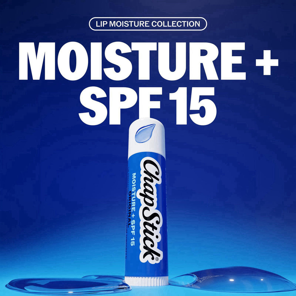 ChapStick Moisture + SPF 15 Bulk Lip Balm Sunscreen 12-Pack, 0.15 Oz Ea – close-up detail in Blue