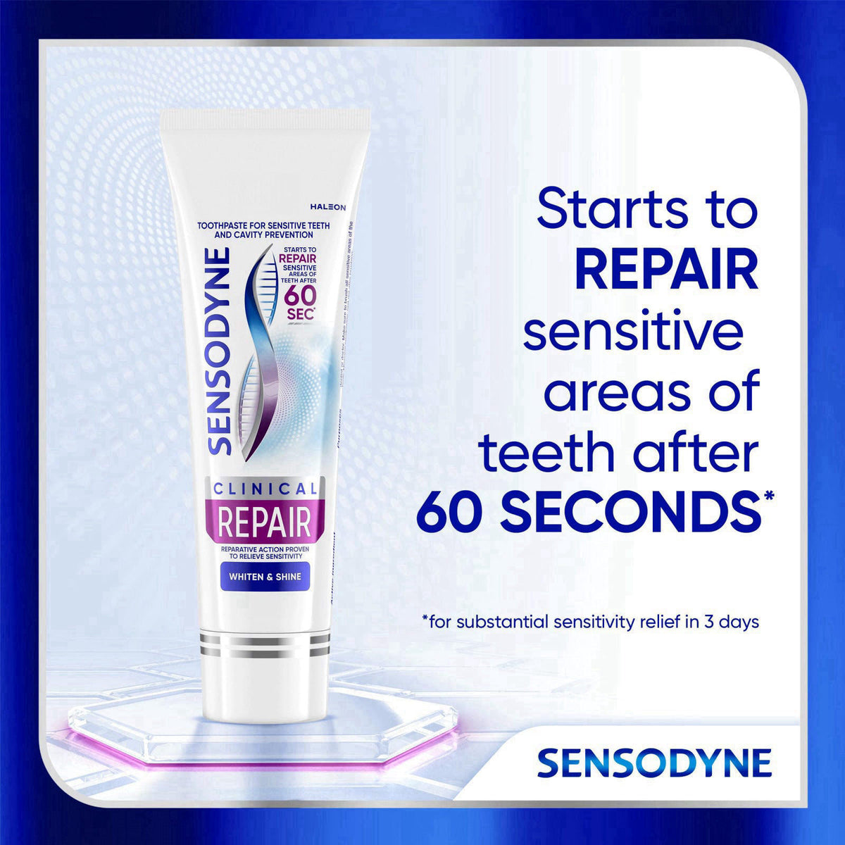 Sensodyne Clinical Repair Whiten & Shine Toothpaste, 3.4 oz (3 Pack) – close-up detail