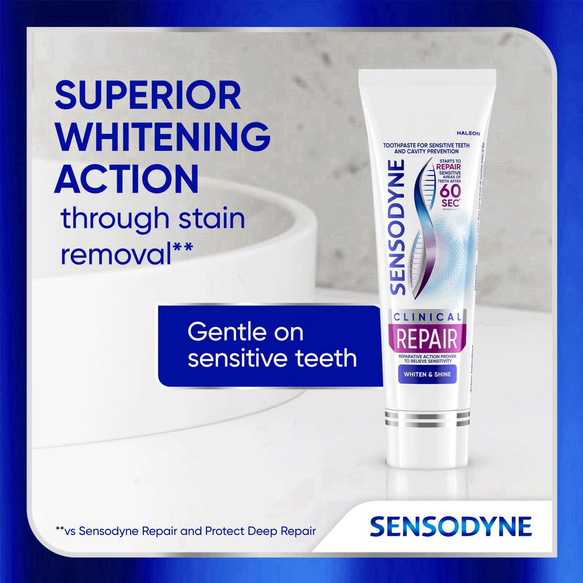 Sensodyne Clinical Repair Whiten & Shine Toothpaste, 3.4 oz (3 Pack) – back view and specifications