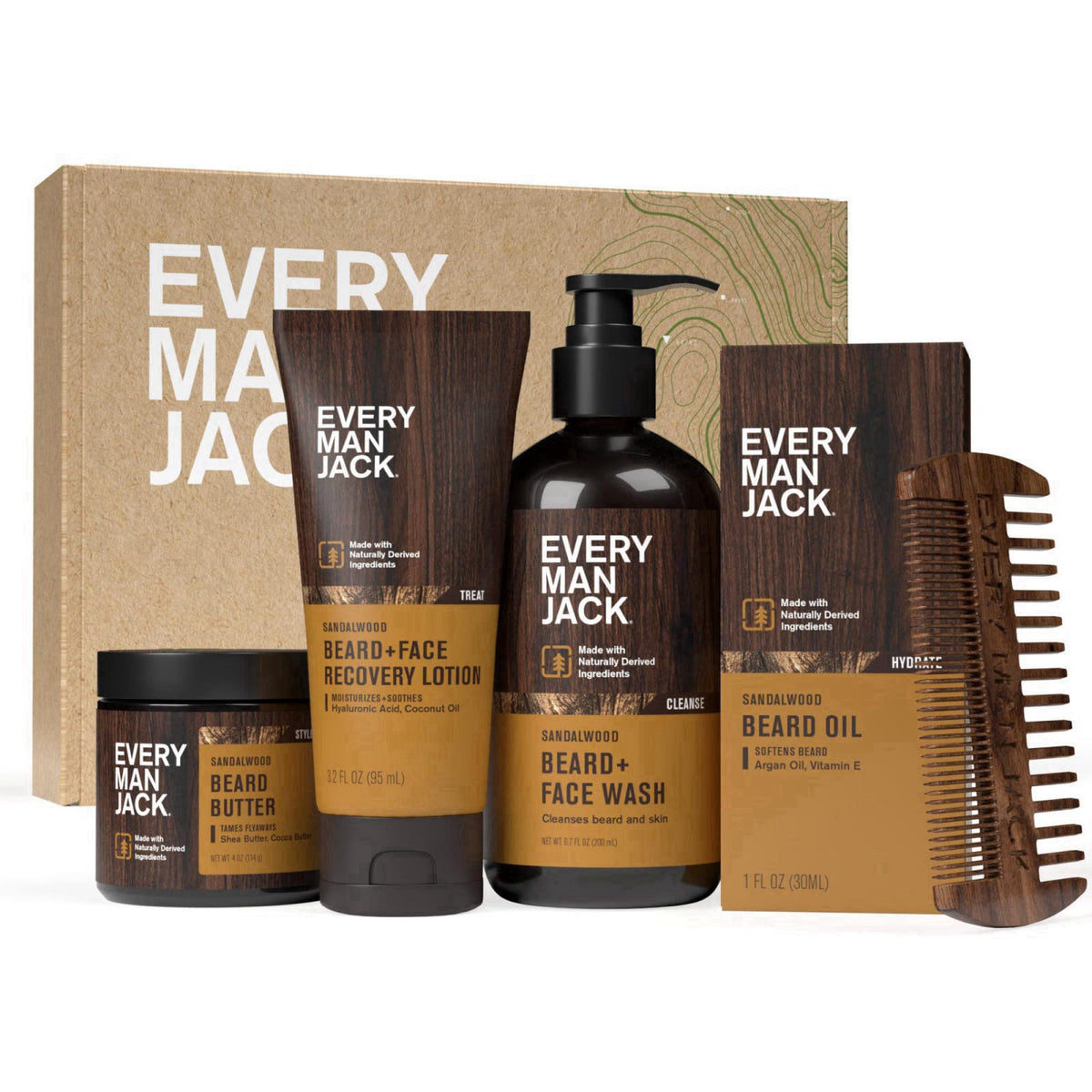 Every Man Jack Beard Care Kit for Men, Sandalwood Teak, Gift Set, 5 Piece – product photo (Shaving &amp; Grooming Sets)