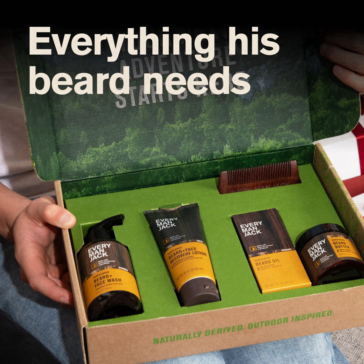 Every Man Jack Beard Care Kit for Men, Sandalwood Teak, Gift Set, 5 Piece – close-up detail