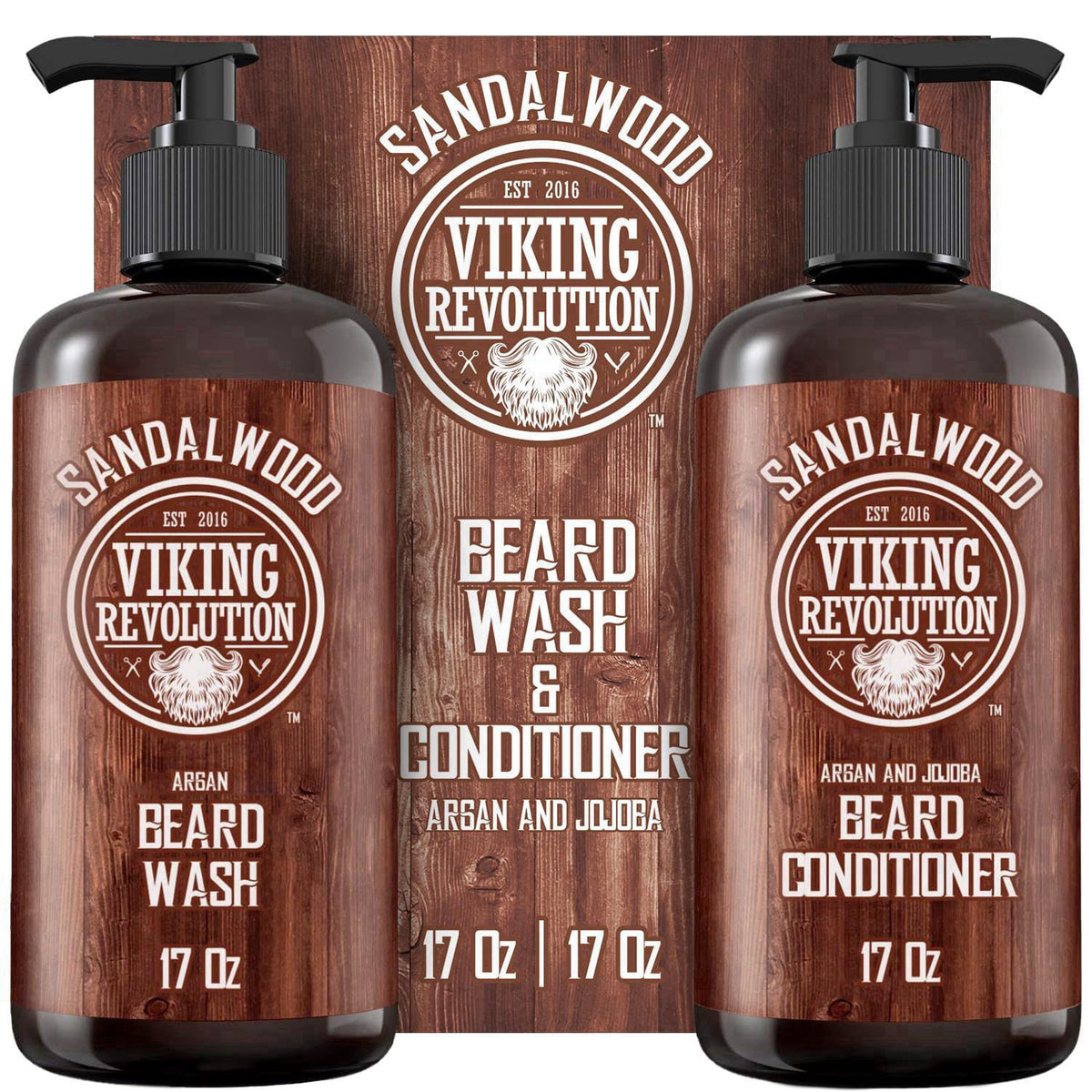 Viking Revolution Beard Wash & Conditioner Set - Sandalwood - 17 oz – product photo (Beard Conditioners &amp; Oils)