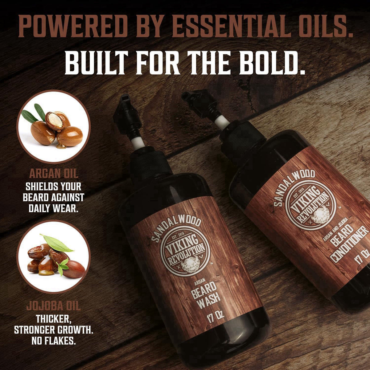 Viking Revolution Beard Wash & Conditioner Set - Sandalwood - 17 oz – back view and specifications