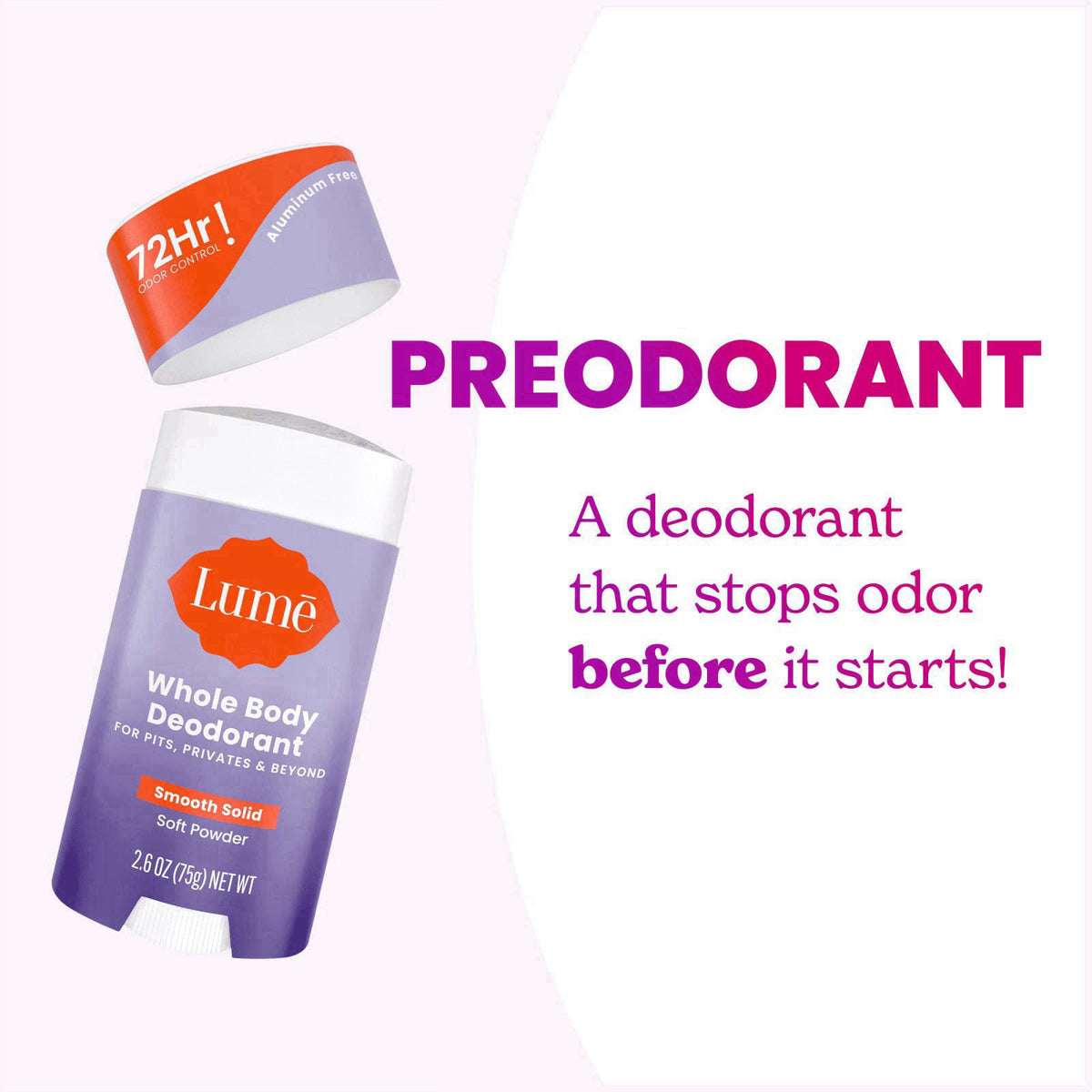 Lume Whole Body Deodorant - Solid Stick - 2.6 oz, 2 pk (Soft Powder) – alternate angle