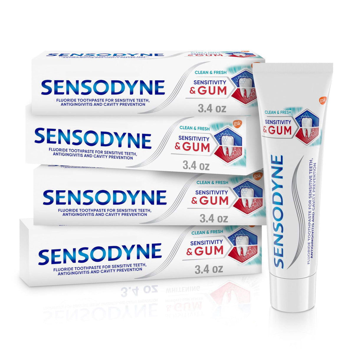 Sensodyne Sensitivity & Gum Clean & Fresh Toothpaste, 3.4 oz (Pack of 4) – Triclosan Free