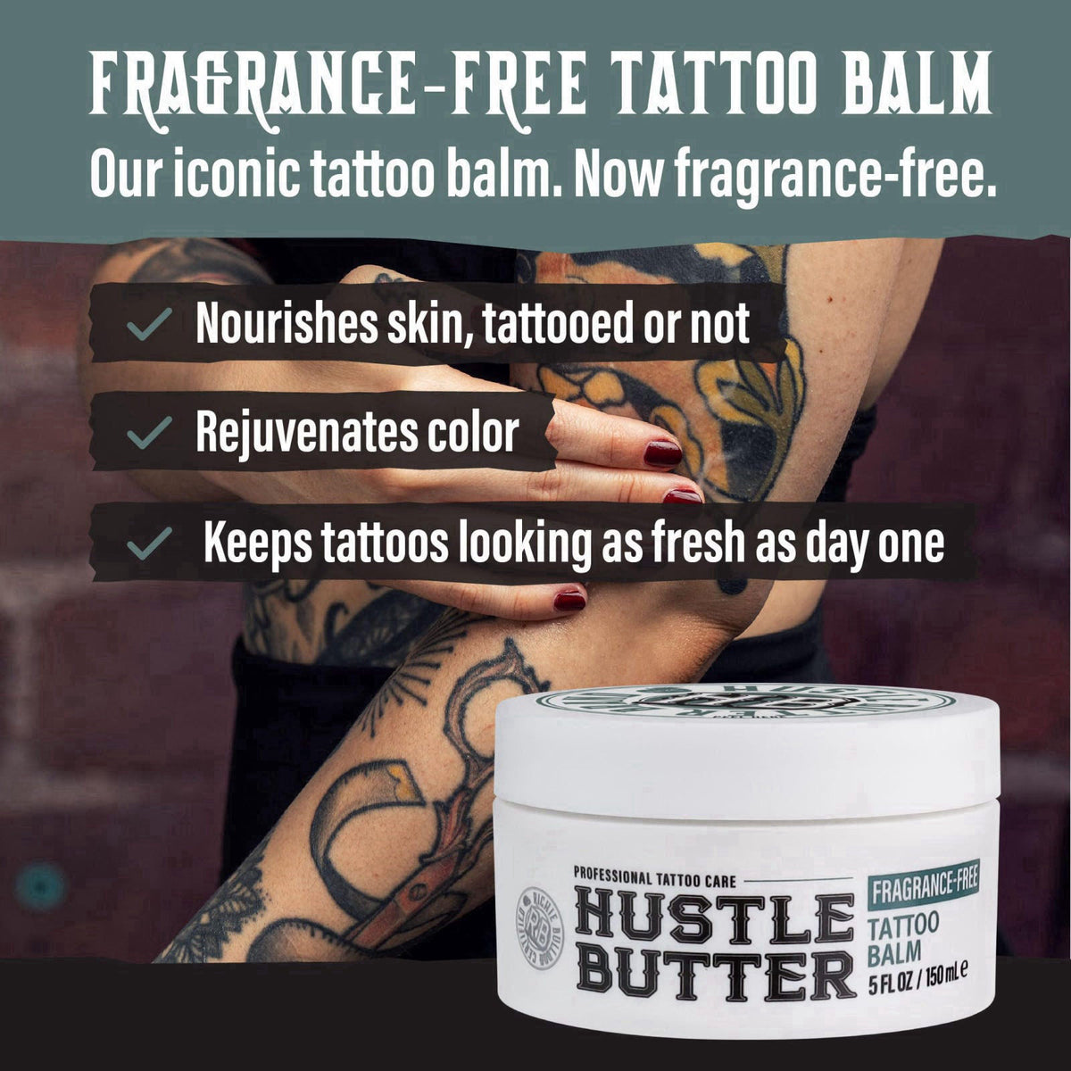 Hustle Butter Deluxe Hustle Butter Fragrance Free Tattoo Aftercare 5oz Tattoo Balm, Unscented Vegan Tattoo Butter and He