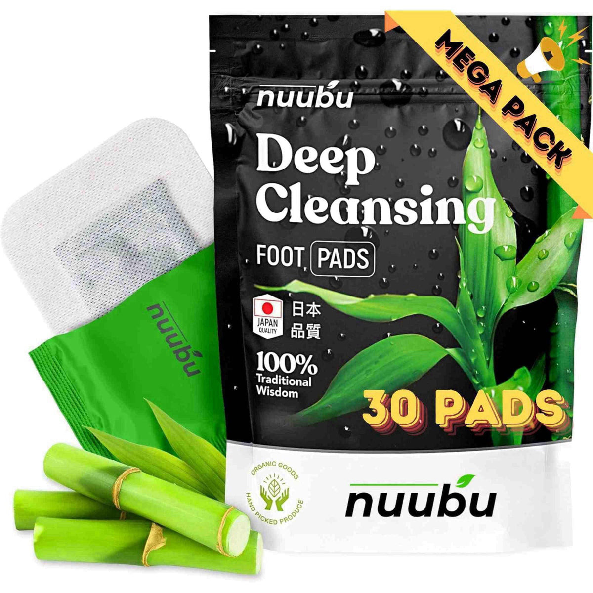 Nuubu Foot Pads - Premium Japanese Organic Natural Herbal Patches for Foot Care, Natural Ingredients - Bamboo Vinegar & 