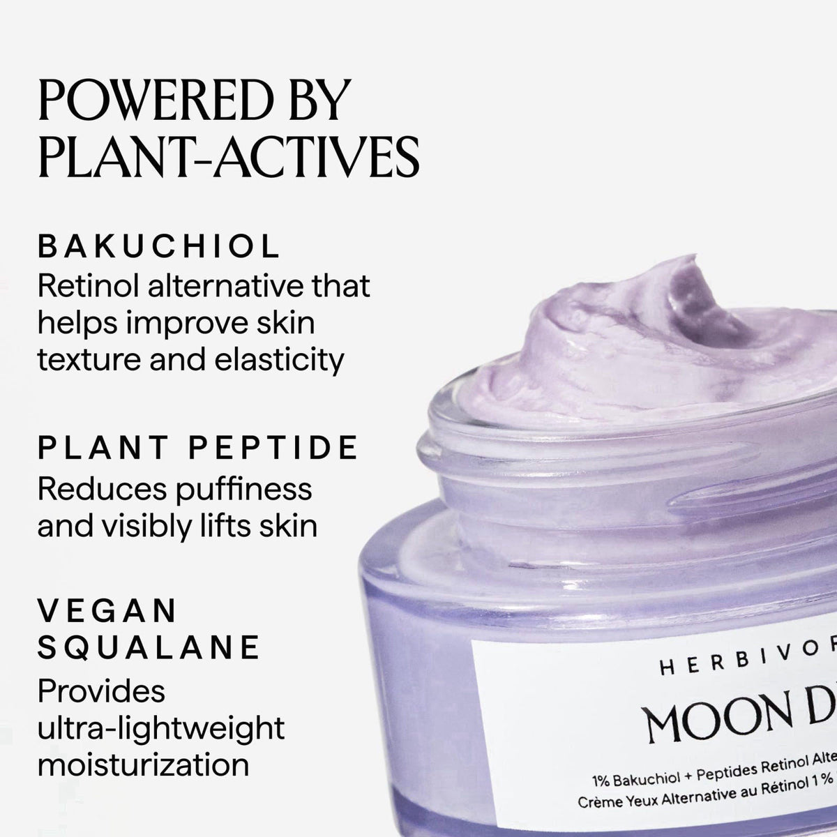 HERBIVORE Moon Dew Eye Cream | 1% Bakuchiol + Peptides, Anti Aging, 0.5 oz – packaging and label