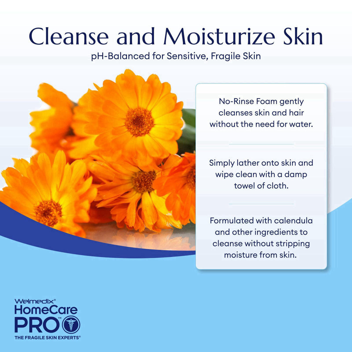 Welmedix No Rinse Cleansing Foam - Rinse Free & Waterless Body Wash – packaging and label