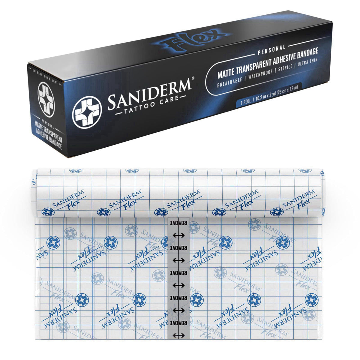 Saniderm - Flex Tattoo Bandage Personal Pack - 10.2 in x 2 yd Roll – product photo (Aftercare Products)