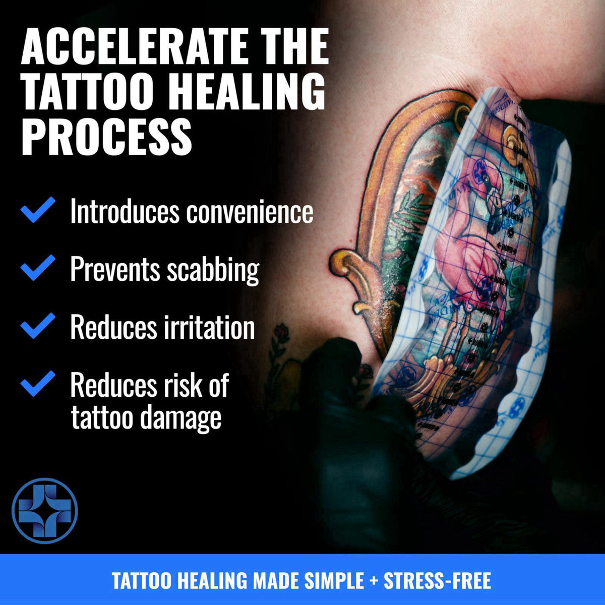 Saniderm - Flex Tattoo Bandage Personal Pack - 10.2 in x 2 yd Roll – back view and specifications