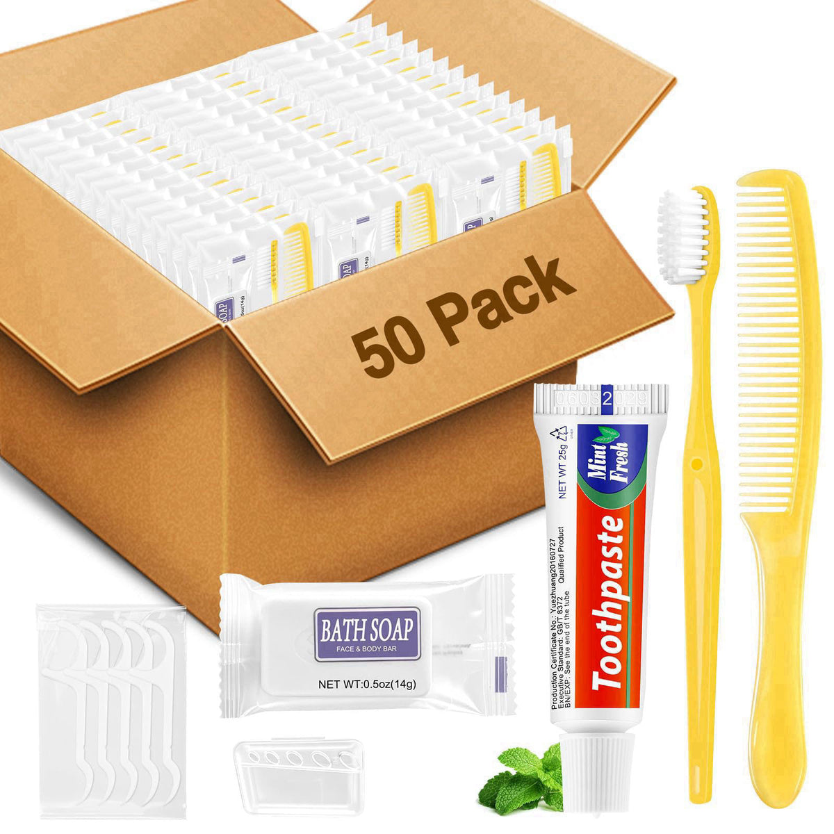 NICEMOVIC 50 Sets Hygiene Kit Bulk for Homeless, Basic Toiletry Kit Homeless Care Package Supplies Bulks, Travel Size To