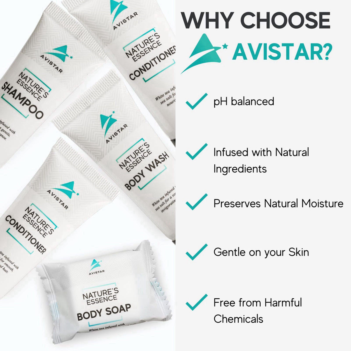 Avistar 90 Piece Hotel Soap & Bulk Toiletries - Travel Essentials for BnB Hosts & Guests - Hotel Shampoo & Conditioner S