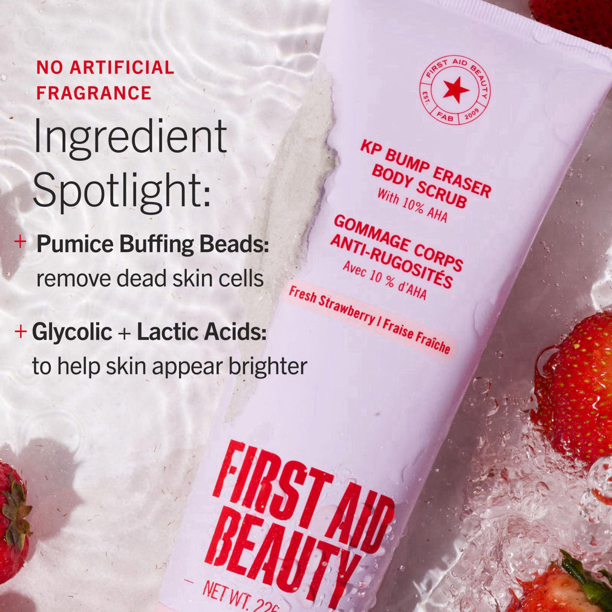 First Aid Beauty KP Bump Eraser Body Scrub, 10% AHA Body Exfoliator – full view, size 8 Ounce (Pack of 1)