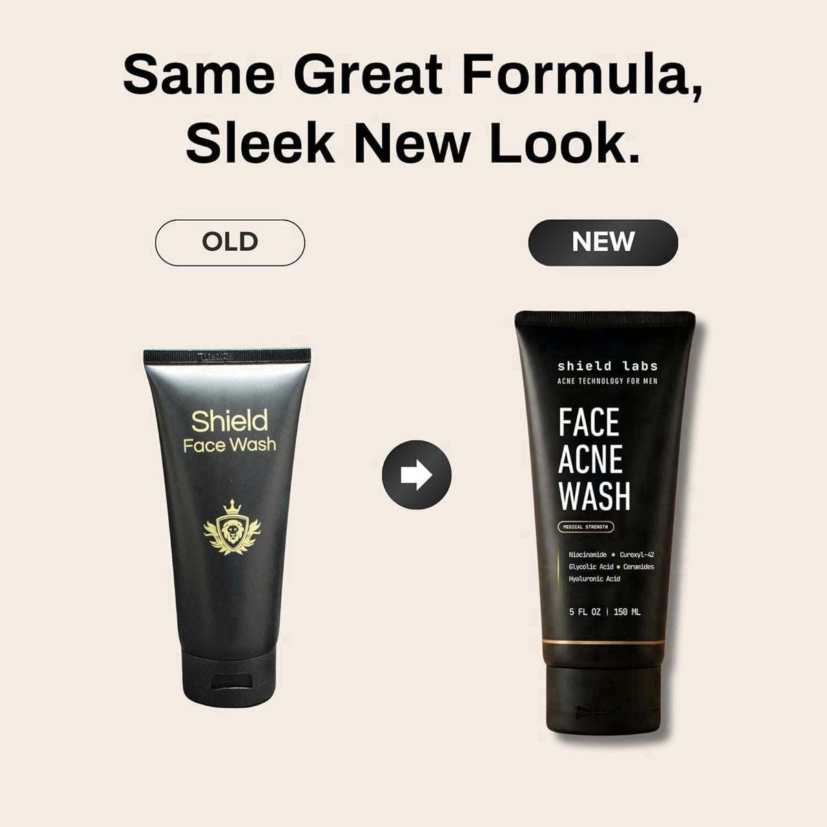 Shield Face Acne Wash for Men and Boys, Curoxyl-42 Face Wash to Clear, Treat, and Prevent Acne, Gentle formula with Niac