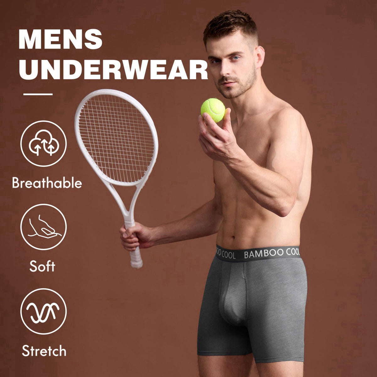 BAMBOO COOL Men's Cooling Underwear Ultra Soft Breathable Boxer Briefs Pack – full view, size Waist (in)