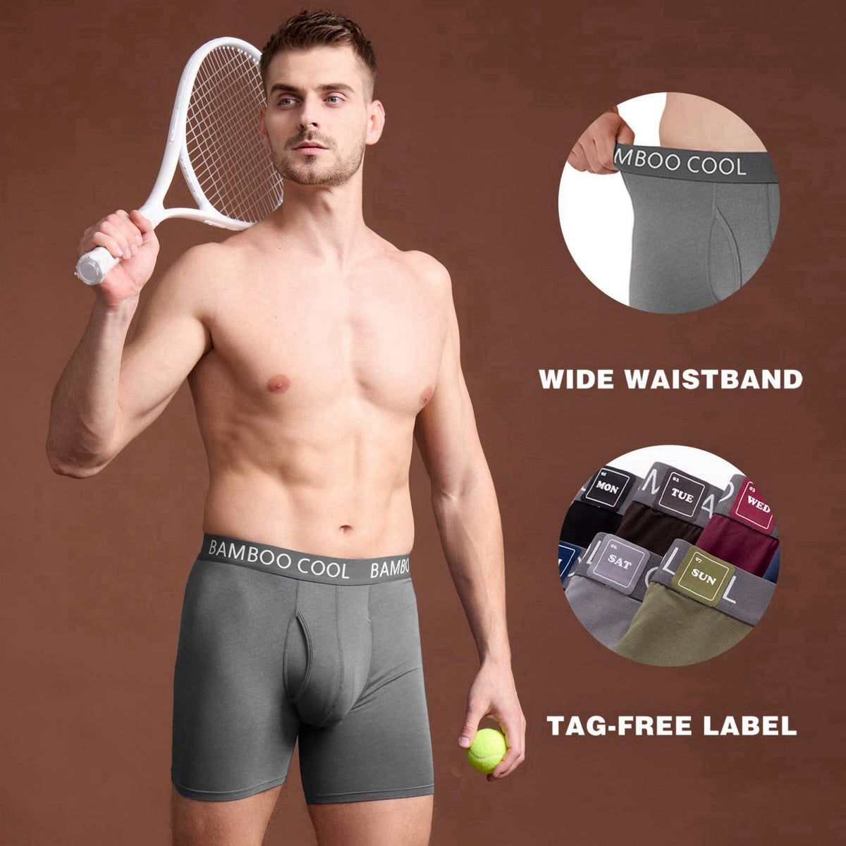 BAMBOO COOL Men's Cooling Underwear Ultra Soft Breathable Boxer Briefs Pack – alternate angle
