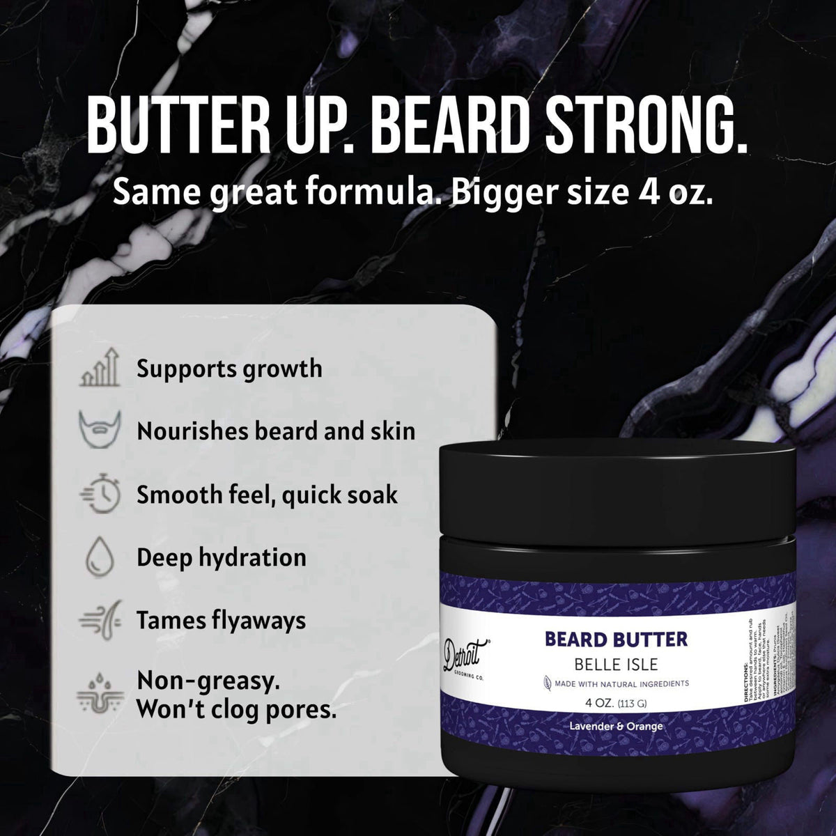 Detroit Grooming Co. Beard Butter for Men - Premium Leave-In Conditioner & Softener with Safflower Oil & Shea Butter - H