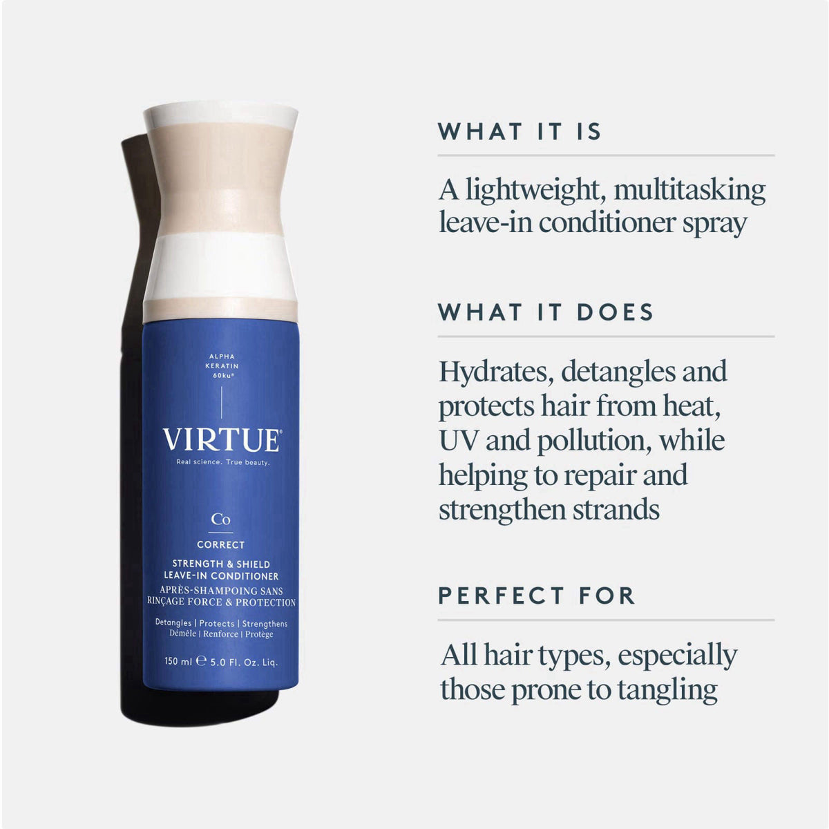 Virtue Correct Strength & Shield Leave-In Conditioner Spray, 5 Fl Oz – close-up detail