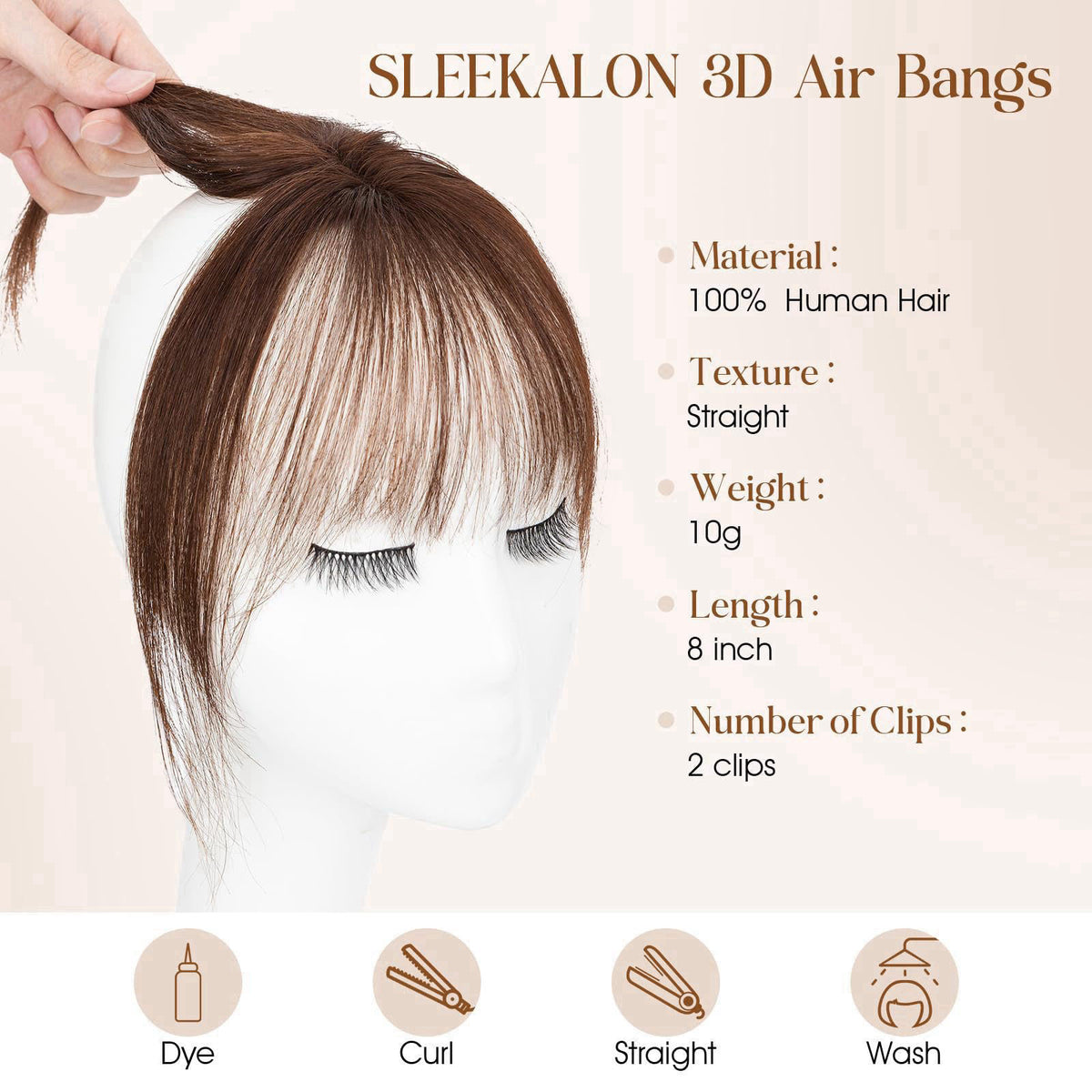 SLEEKALON Clip in Bangs Real Human Hair for Women Lightweight Wispy Bangs Hair Pieces Hand-Tied Lace Base Bangs Hair Cli