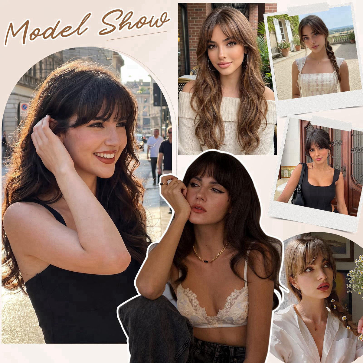 SLEEKALON Clip in Bangs Real Human Hair for Women Lightweight Wispy Bangs Hair Pieces Hand-Tied Lace Base Bangs Hair Cli