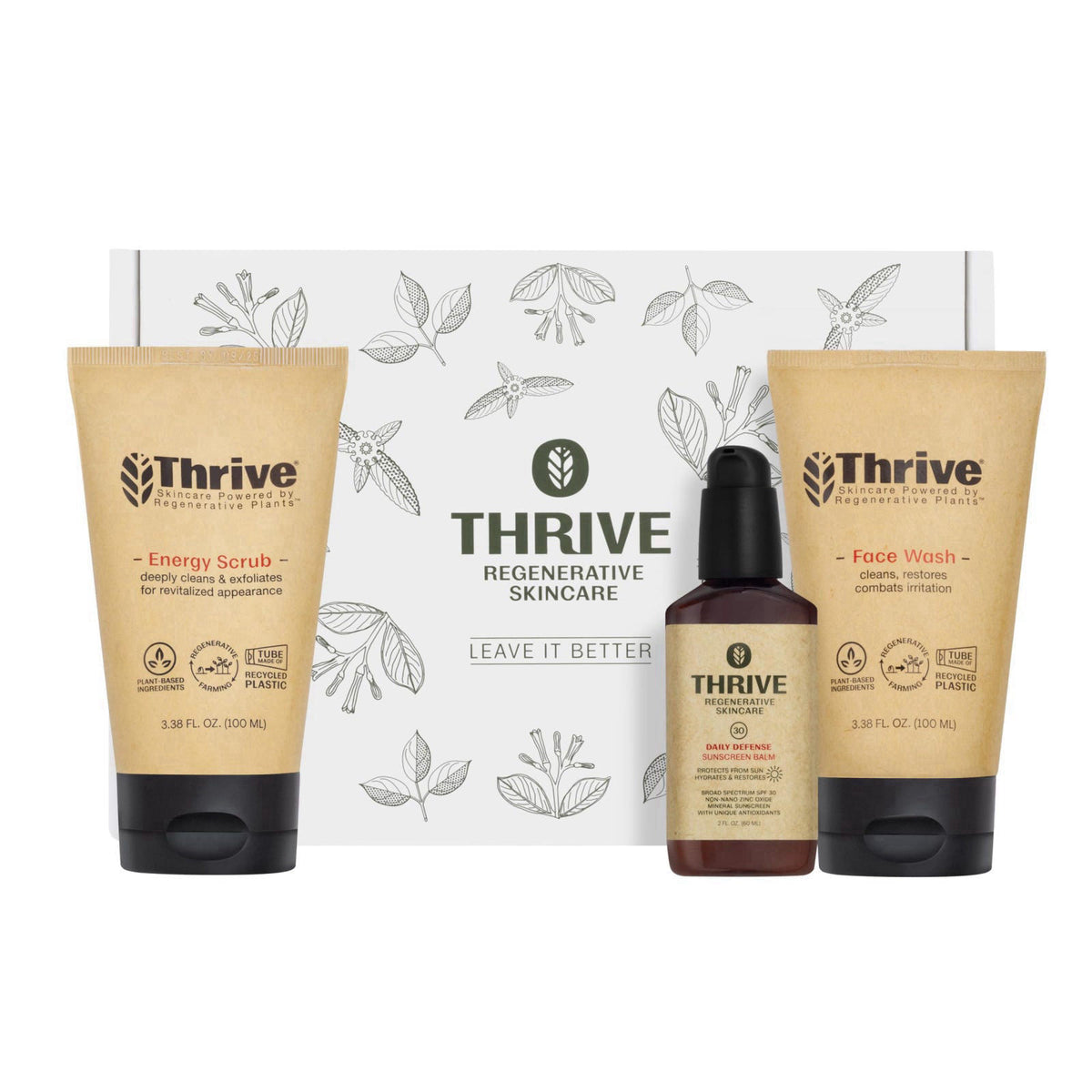 Thrive Natural Care Vacation Skin Care Set - Face Scrub, SPF30 and Face Wash - Vegan & Cruelty Free – product photo (Fac