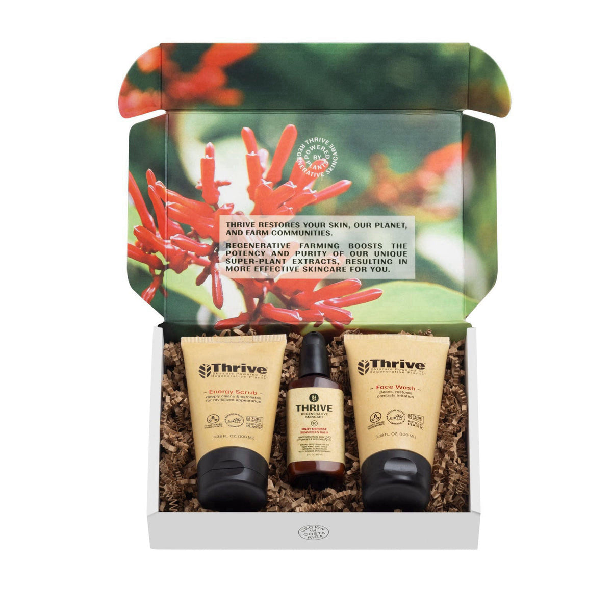 Thrive Natural Care Vacation Skin Care Set - Face Scrub, SPF30 and Face Wash - Vegan & Cruelty Free – close-up detail