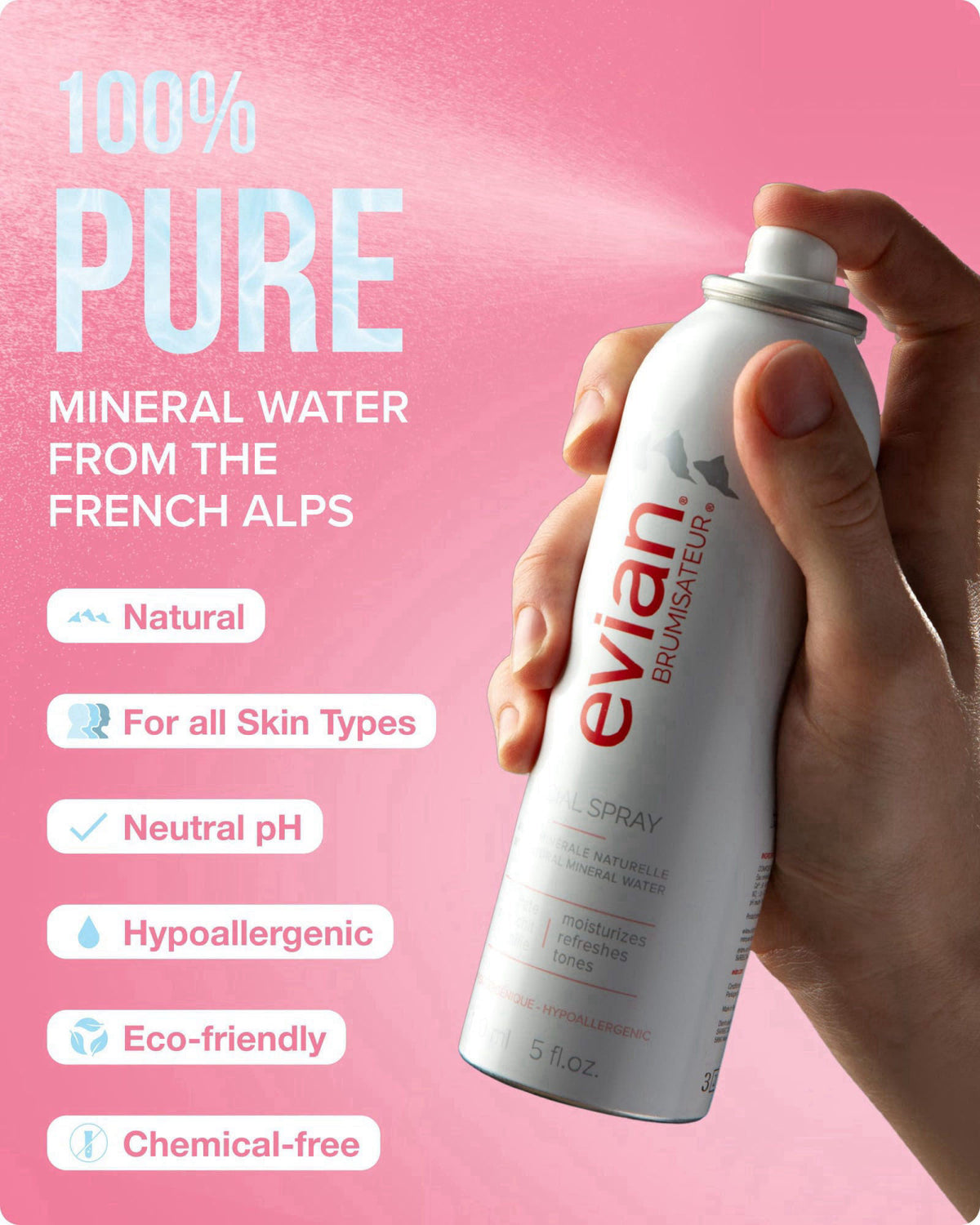 Evian Facial Spray 5 oz Duo Hydrating Mineral Water Mist for Face & Skin Refreshes Makeup, Sets, & Tones Facial Spray Tw