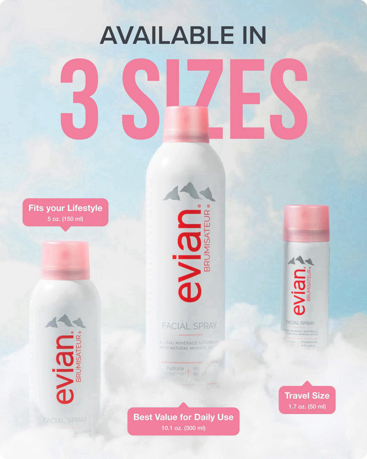 Evian Facial Spray 5 oz Duo Hydrating Mineral Water Mist for Face & Skin Refreshes Makeup, Sets, & Tones Facial Spray Tw