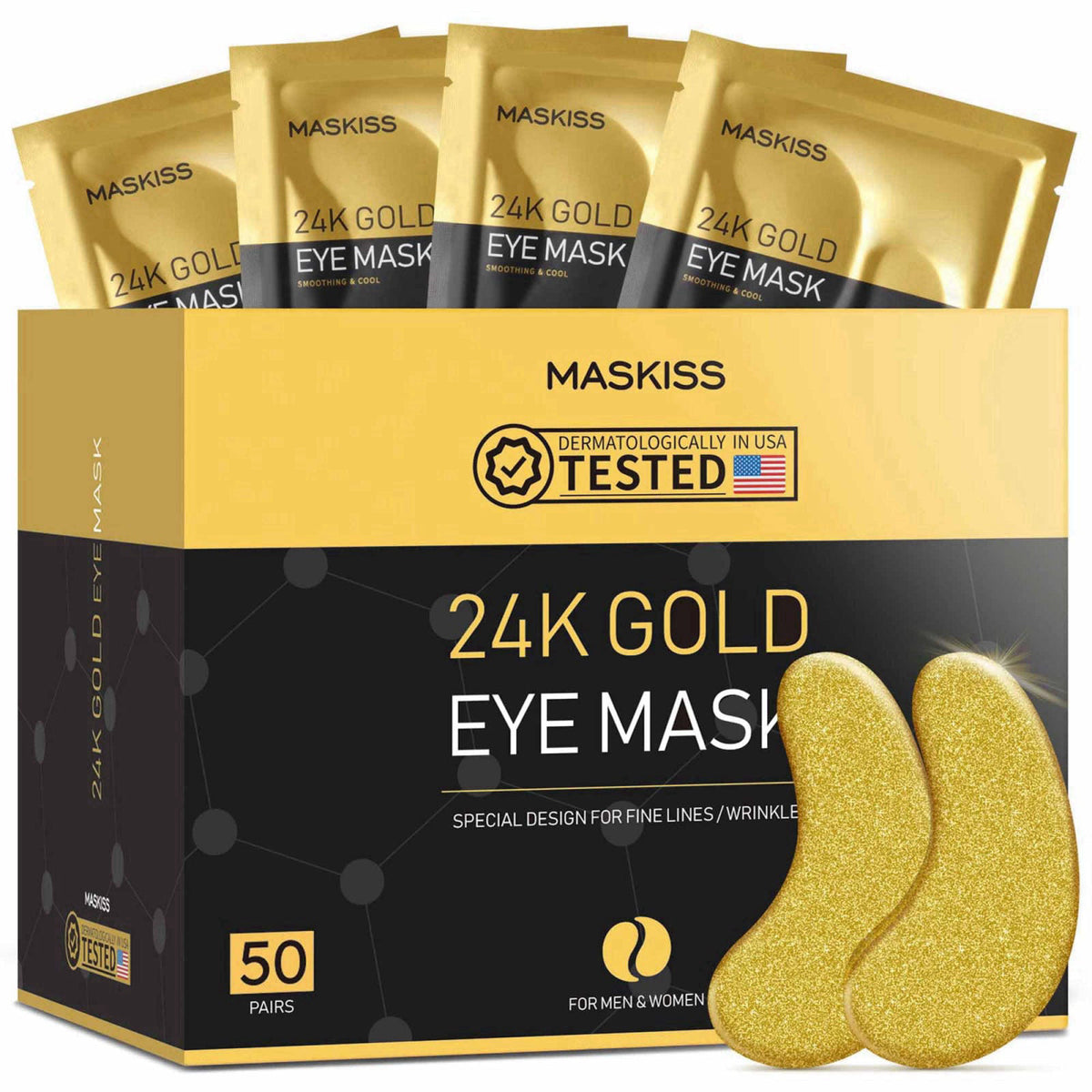 Maskiss 24k Gold Under Eye Patches (50 Pairs), eye mask, Collagen Skin Care Products, Eye Patches for Puffy Eyes, eye ma