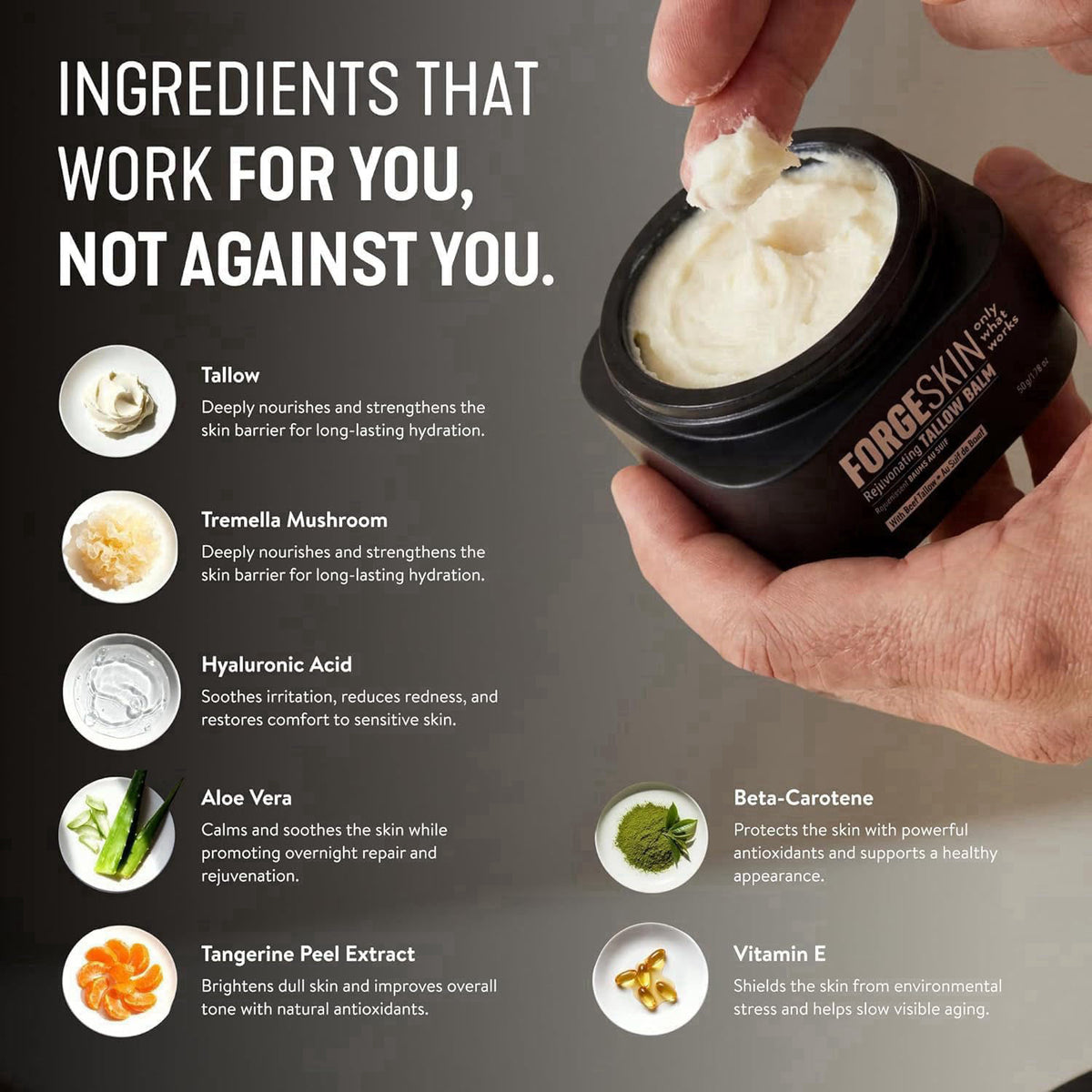 Forge Skin Beef Tallow Balm Skin Moisturizer for Men, Anti Aging Wrinkle Defense - Face & Body Skincare Hydration Cream,