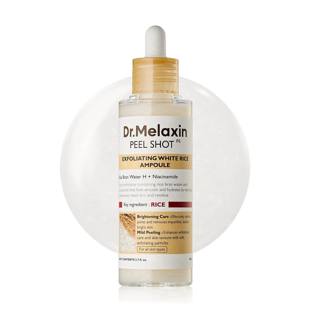 Dr.Melaxin Peel Shot Glow White Rice Peeling Ampoule with Rice Extract & AHA BHA, Gentle Exfoliating Serum for Sebum Con