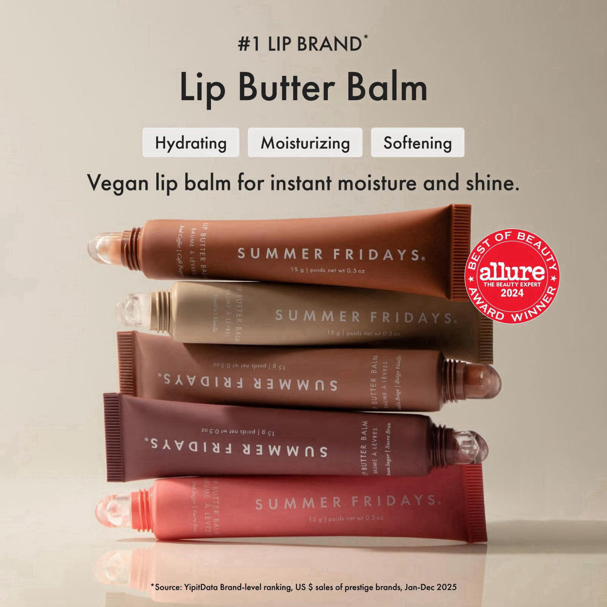 Summer Fridays Lip Butter Balm - Moisturizing Lip Gloss for Instant Shine + Sheer Color - With Nourishing Shea Butter - 