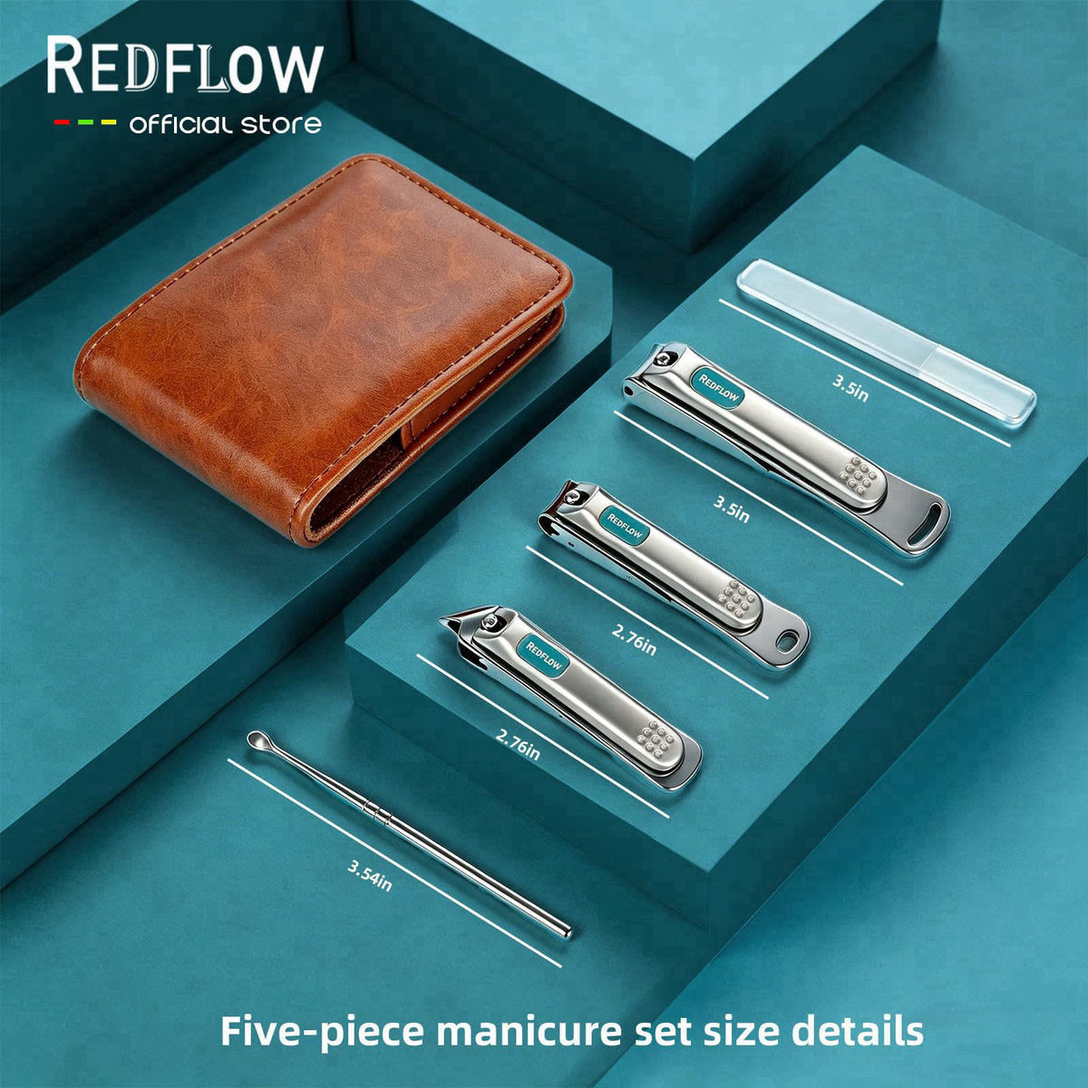 RedFlow Nail Clippers Set (5 Pack), Including 1 Stainless Steel Nail Clipper, 1 Angled Toenail Clipper, 1 Large Fingerna